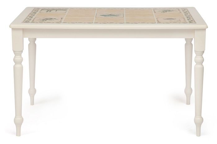 CT 3349 Стол с плиткой дерево гевея-плитка, 124х84х75см, butter white, Рисунок - " Прованс с бордюром"