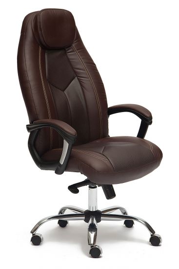 Кресло BOSS люкс (хром) кож-зам, коричневый-коричневый перфорированный, 36-36-36-36-06