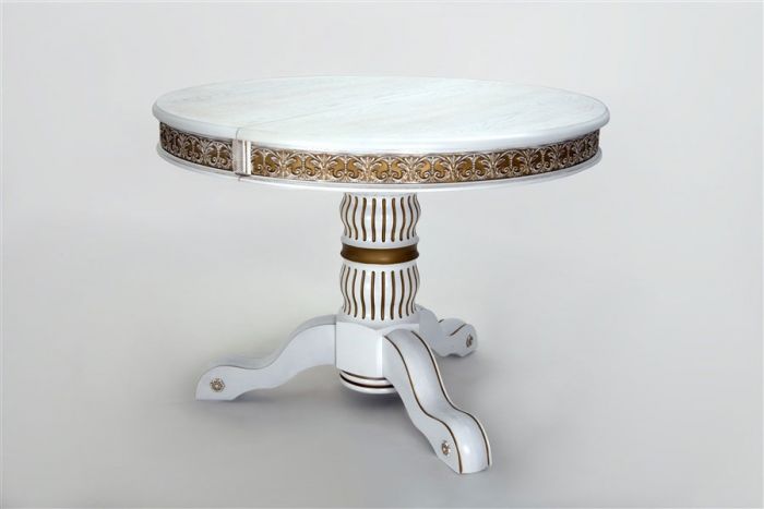 Милорд круглый стол (110х160) Белый+патина золото, шт