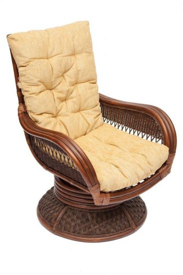 Кресло-качалка "ANDREA Relax Medium" -с подушкой- Pecan Washed (античн. орех), Ткань рубчик, цвет кремовый